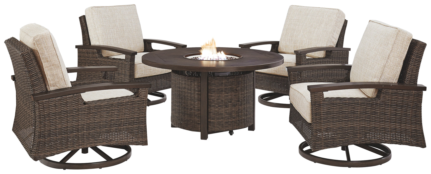 Paradise Trail Signature Design 5-Piece Outdoor Fire Pit Table and Chair Set