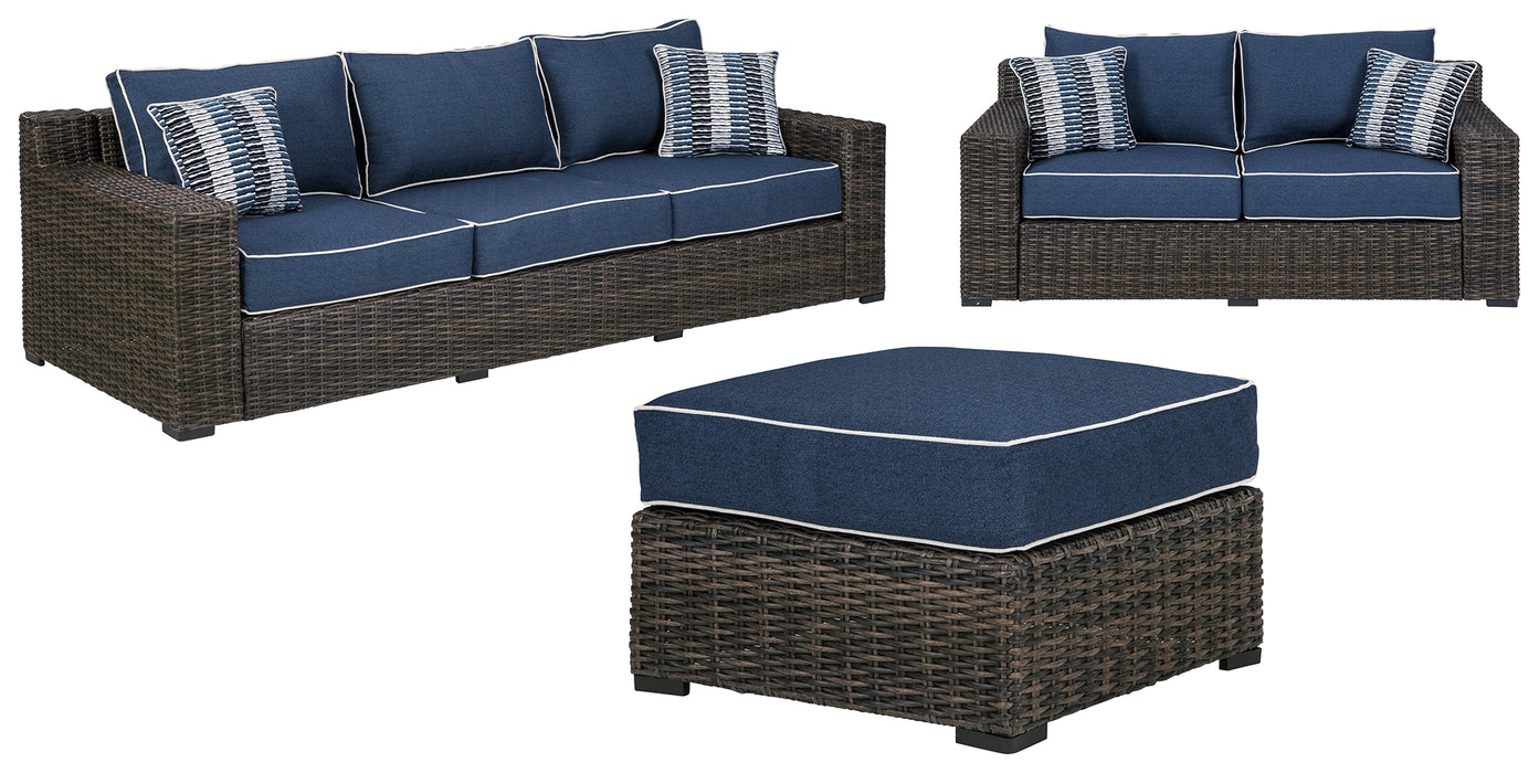 Grasson Lane Signature Design By Ashley 3-Piece Outdoor Sofa and Loveseat with Ottoman
